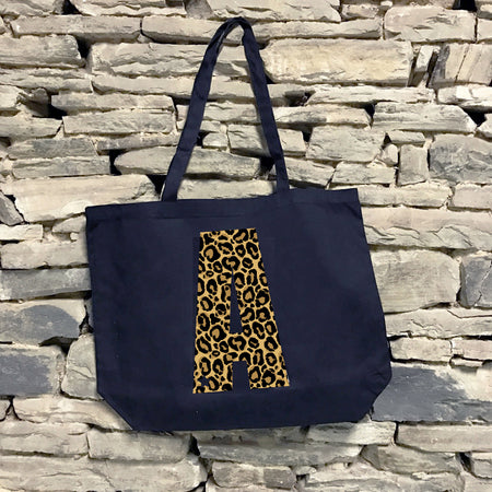 Custom Star Initial Leopard Extra Large Canvas Tote